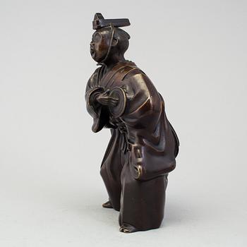 Two Japanese bronze sculptures of dancers, Meiji period (1868-1912). Signed to base.