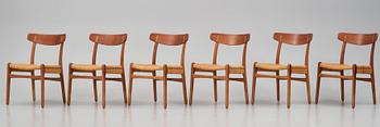 Hans J. Wegner, a set of six teak and rattan  'CH-23' chairs, Denmark 1950s.