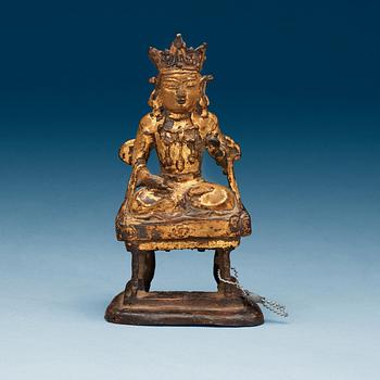 1475. A gilt bronze figure of a seated Bodhisattva, Qing dynasty, 18th Century.