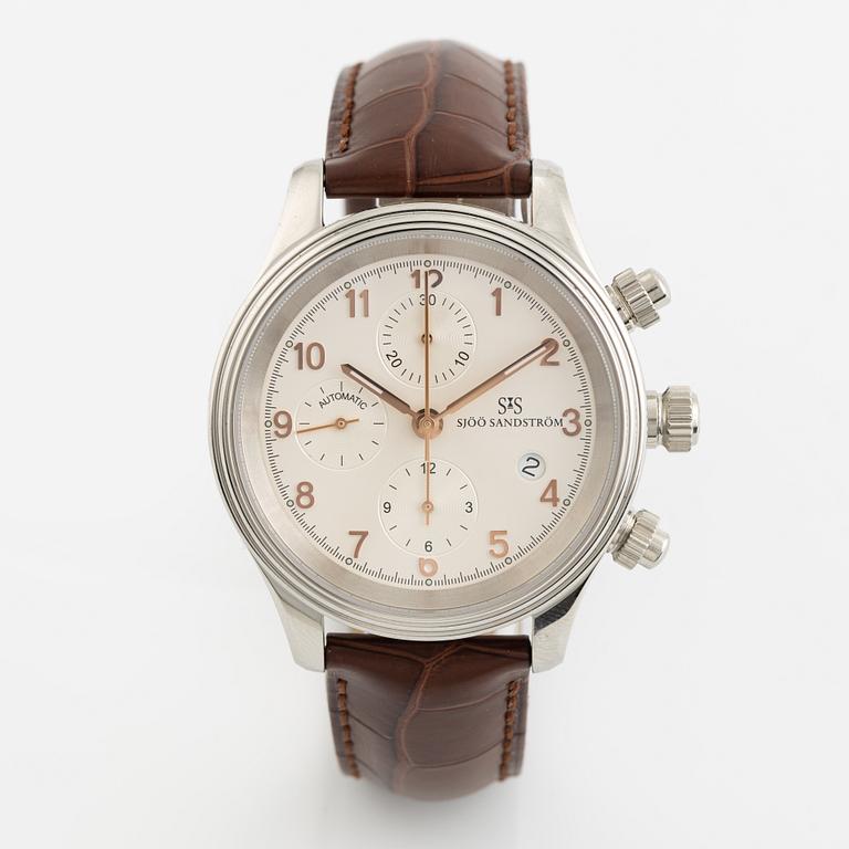 Sjöö Sandström, Royal Steel, chronograph, wristwatch, 42 mm.