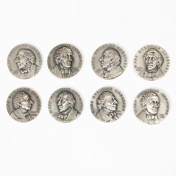 Commemorative medals, 8 pcs, sterling silver, Hans Christian Andersen, The Fairy Tale Series, Harald Salomon.
