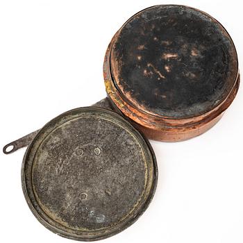 A copper saucepan, from the royal household of Sofia albertina, Sweden, 18th-19th century.