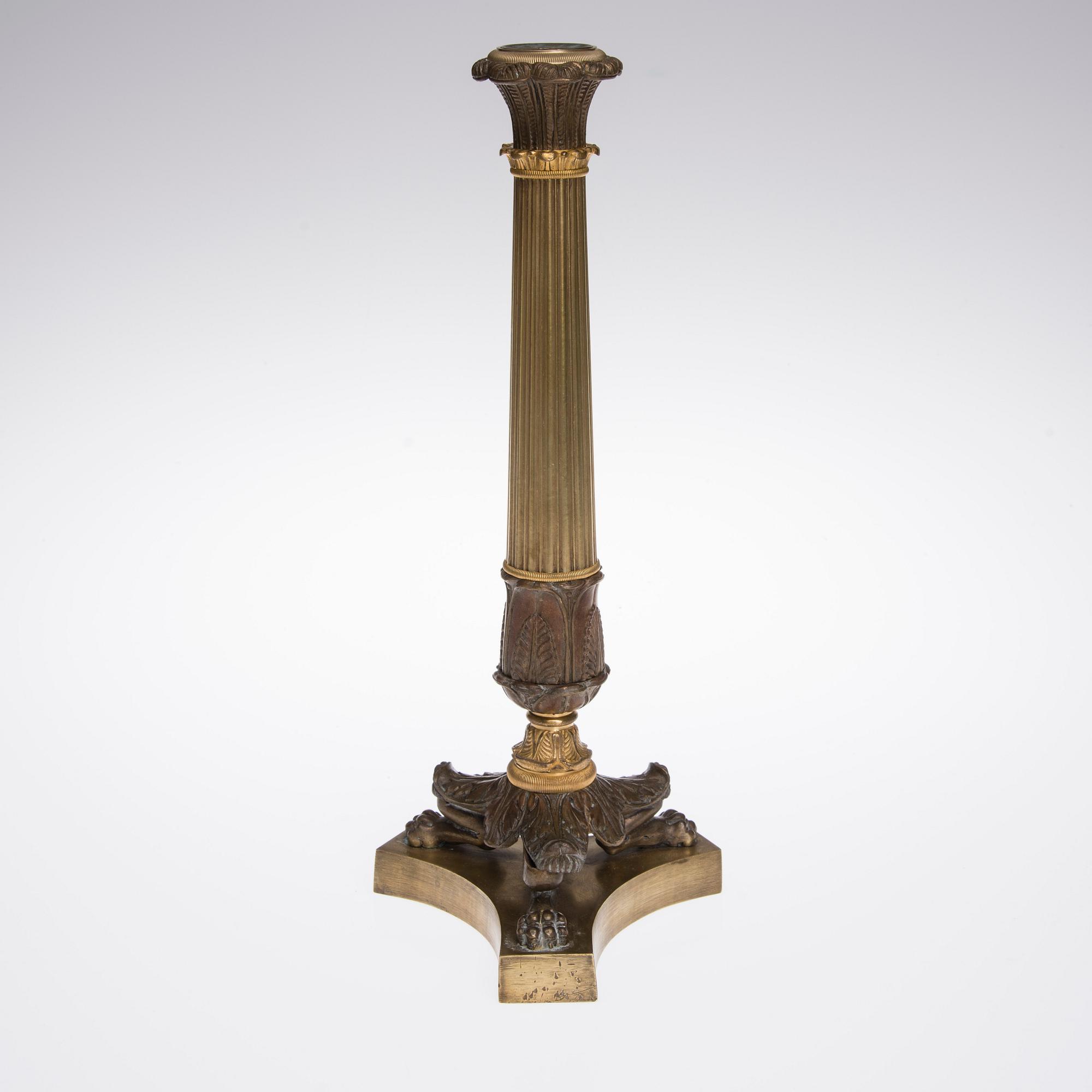 LJUSSTAKE / LAMPFOT, mässing, senempire, 1800-talets mitt.