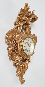 A Swedish Rococo l18th century wall clock by Petter Ernst (clockmaker in Stockholm 1753-1784).