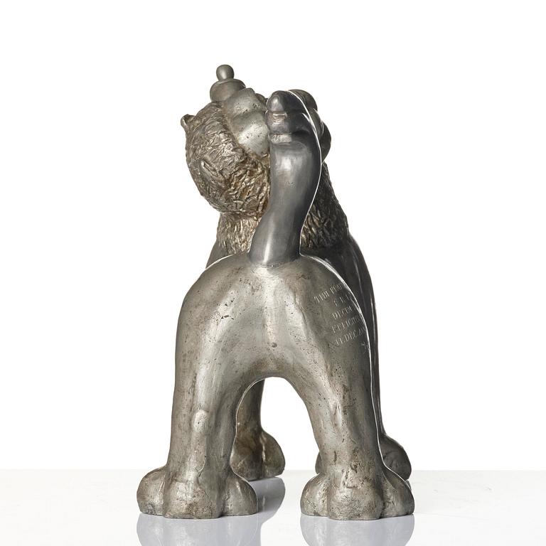 Anna Petrus, a pewter jug in the shape of a standing lion, Herman Bergman konstgjuteri, Stockholm, 1920s.