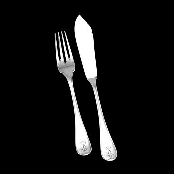 FISKBESTICK, 36 delar, nysilver, 1900-tal.