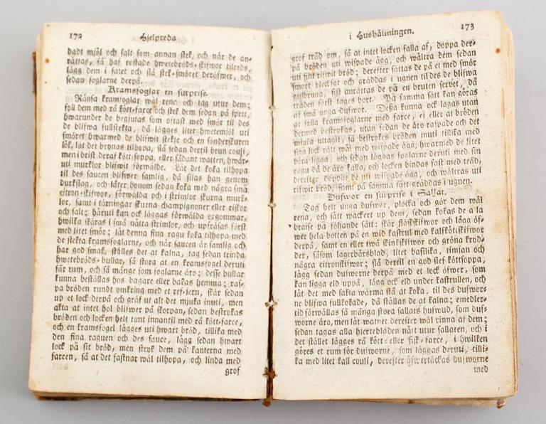 BOK: Hjelpreda i Hushållningen för unga fruentimmer av C Warg, tionde upplagan, 1795.