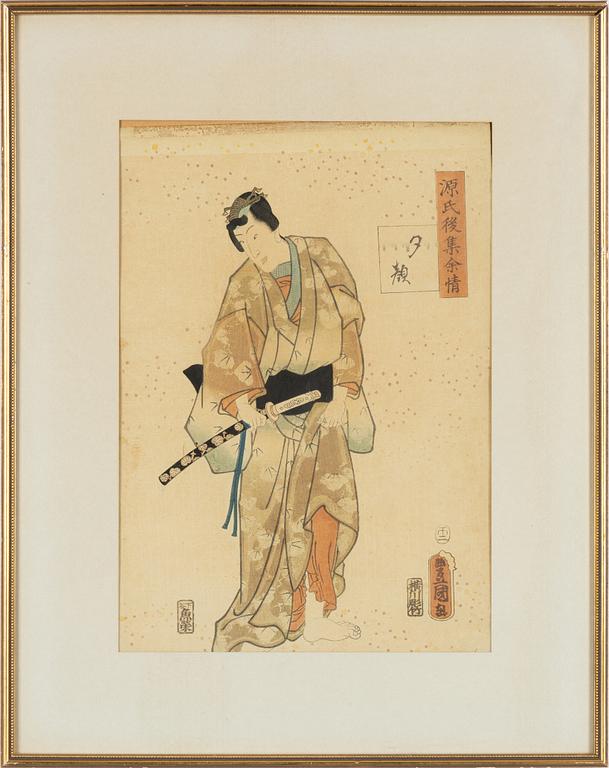 Different artists, four colour woodblock prints, Japan.