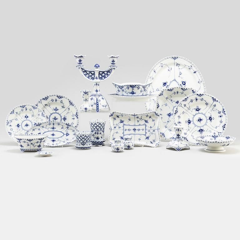 A 76-piece 'Musselmalet' porcelain dinner service from Royal Copenhagen, Denmark.