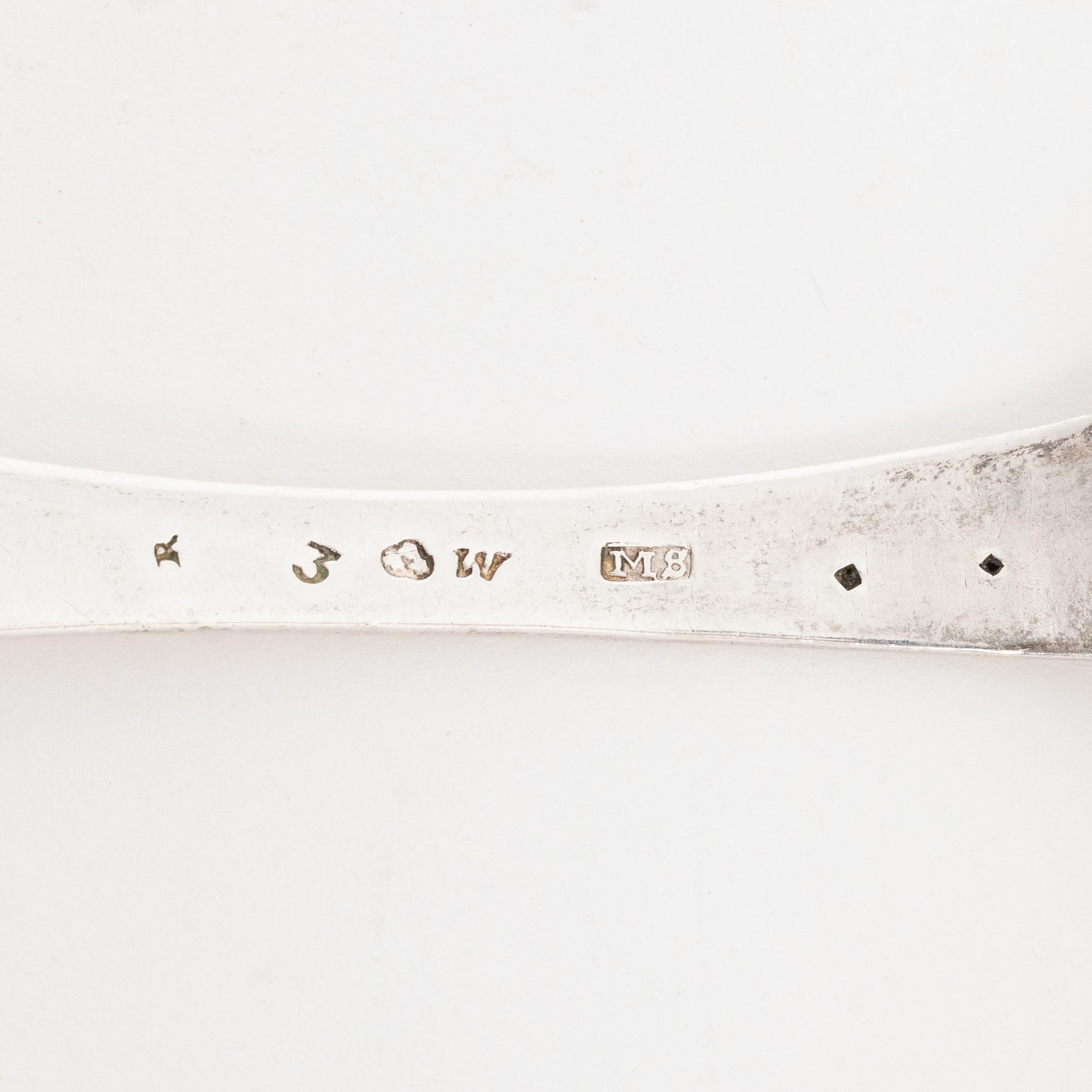 Skedar, 6 st, silver, olika mästare, bl.a. Johan Petter Molér, Visby, 1813. Karl Johan.