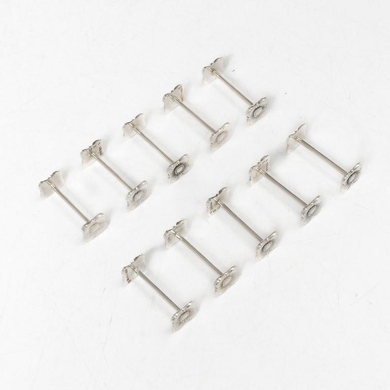 Hummergafflar, 5 st, samt smörhundar, 10 st, silver, 1900-talets mitt.