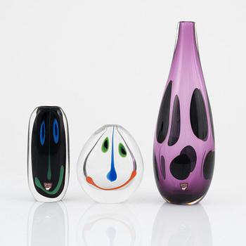 Anne Nilsson, a group of three glass vases, Orrefors.