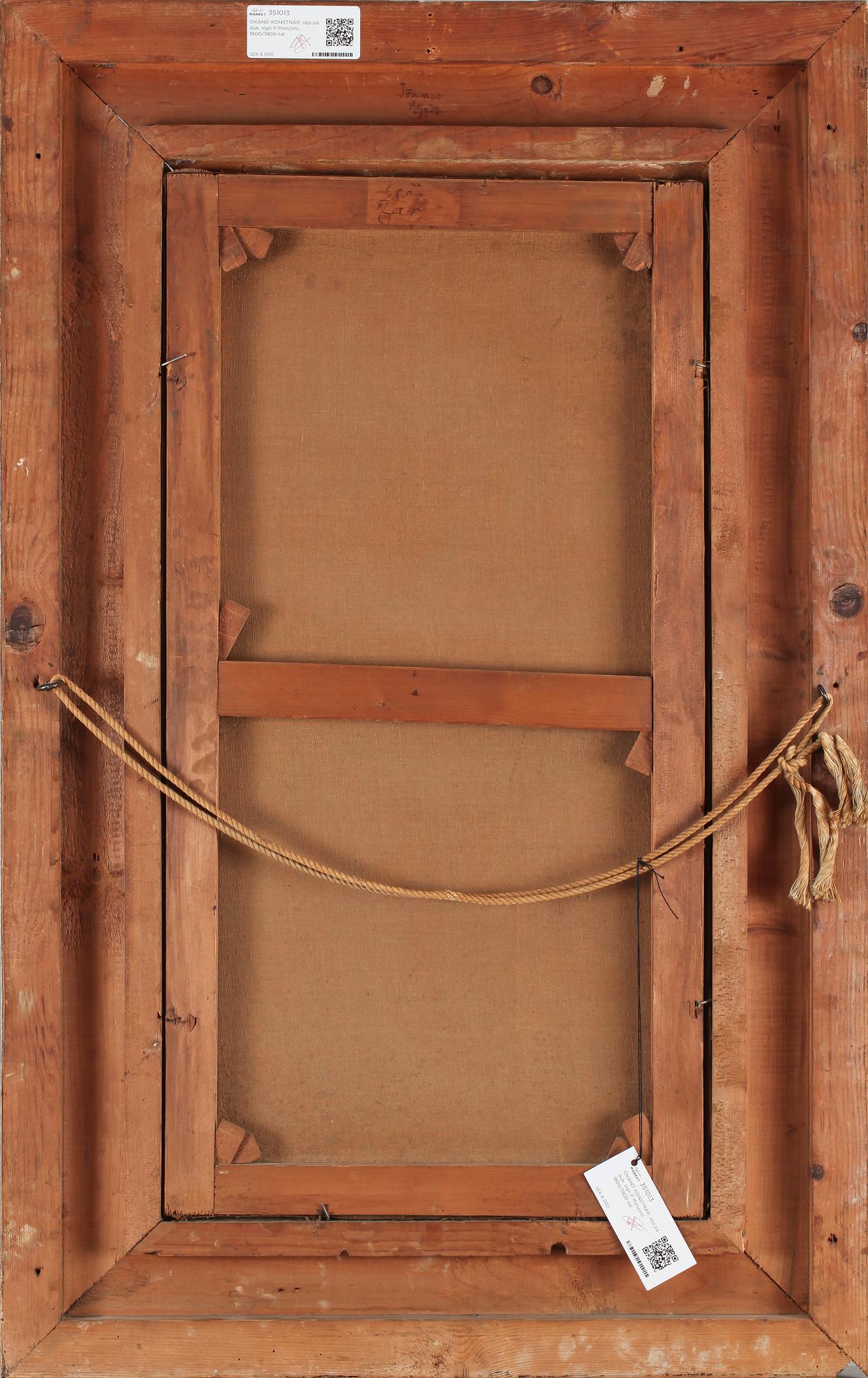 OKÄND KONSTNÄR, olja på duk, sign P Manzoni, 1800/1900-tal.