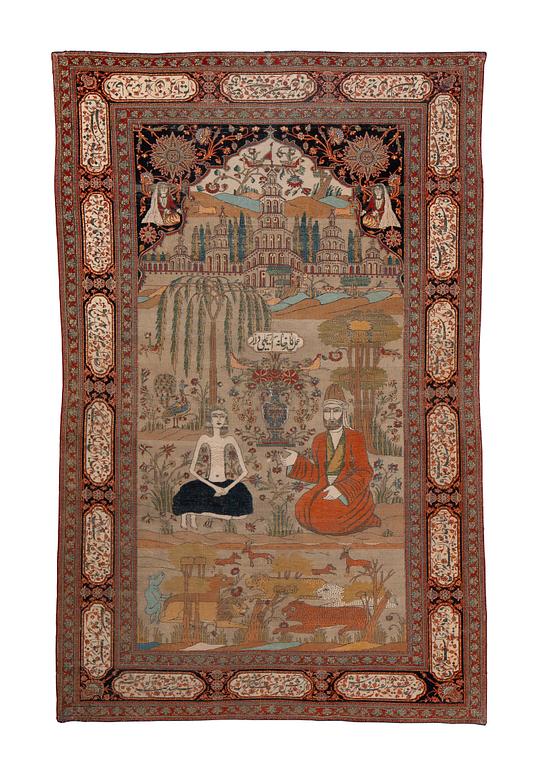 An antique Kashan so-called Motachem, signed, ca 226 x 137 cm.