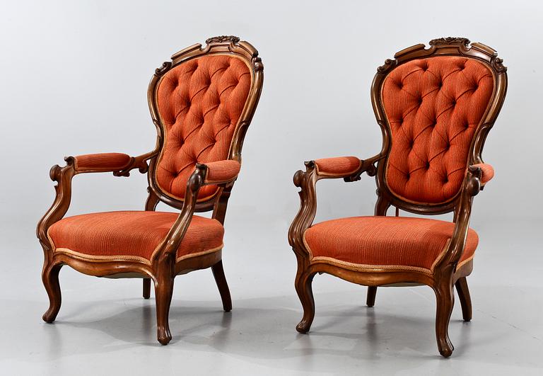 FÅTÖLJER, ett par, nyrokoko, 1800-talets andra hälft.