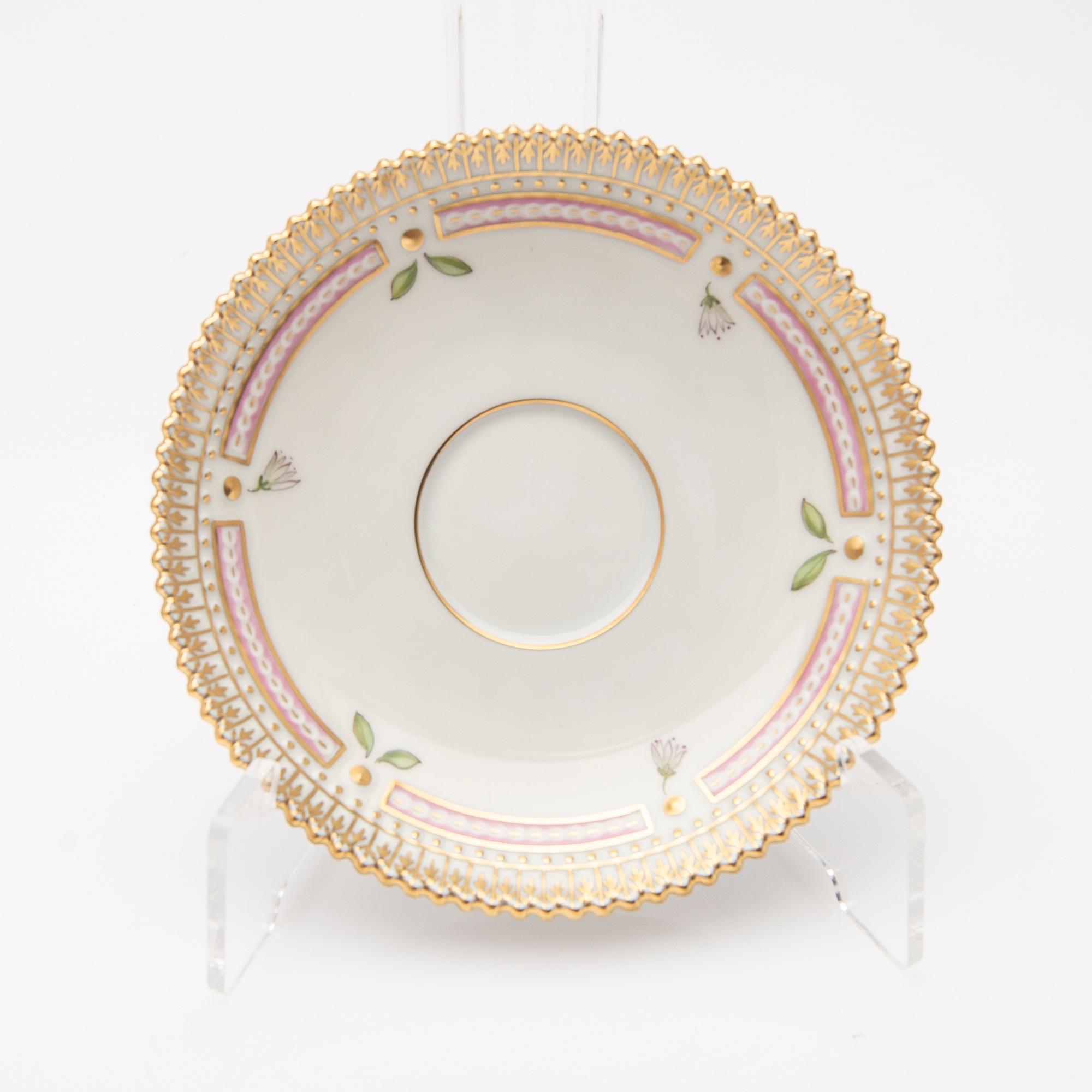 Coffee cup with saucer, porcelain, "Flora Danica", Royal Copenhagen, Denmark, 20th century.
