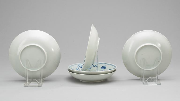 A set of five blue and white 19th Century Japanese bowls.