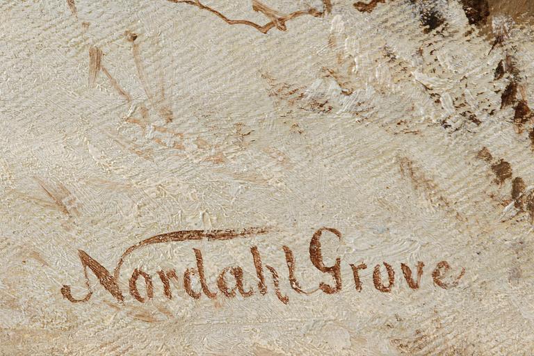 Frits Nordahl Grove, Winter landscape with a wandering figure.