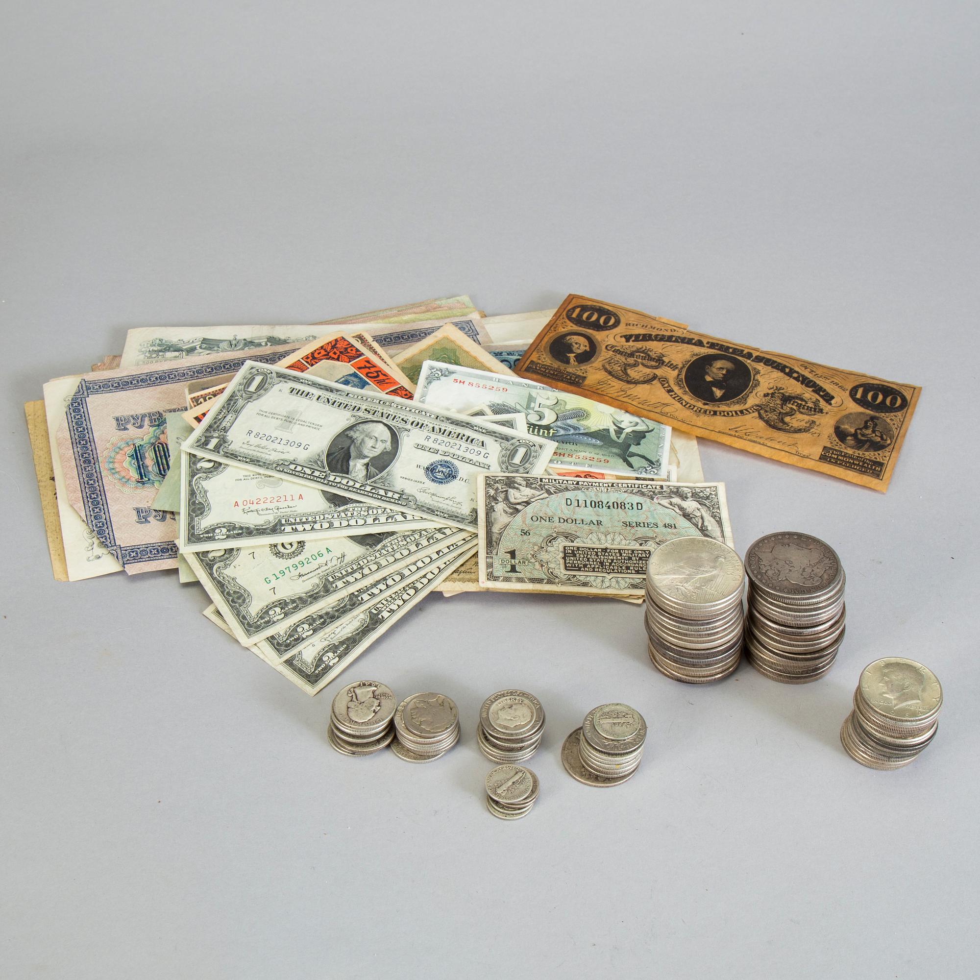 SAMLING MYNT FRÅN USA, mest 1 Dollar från 1878-1935. Tot ca 1039 gram.