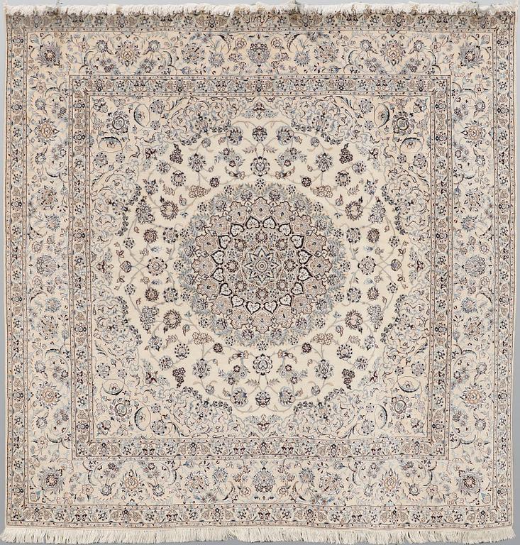 A Nain part silk carpet, 210 x 200 cm.