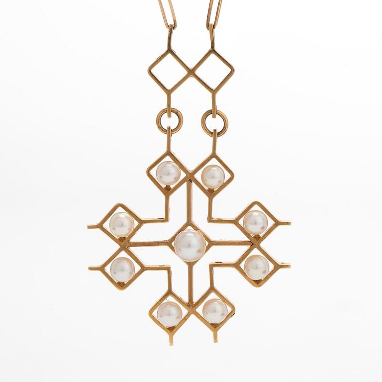 Hänge, 18K guld med odlade pärlor, samt kedja, 14K guld.