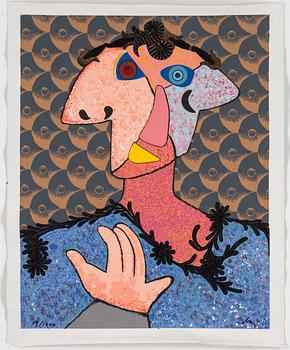 ENRICO BAJ, silkscreen on canvas, signed and numbered.