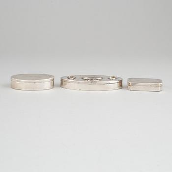 Three Swedish silver snuff boxes, 19th century.