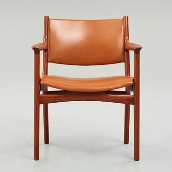 HANS J WEGNER, a "JH 525" teak and brown leather chair, Johannes Hansen, Denmark, 1950-60's.