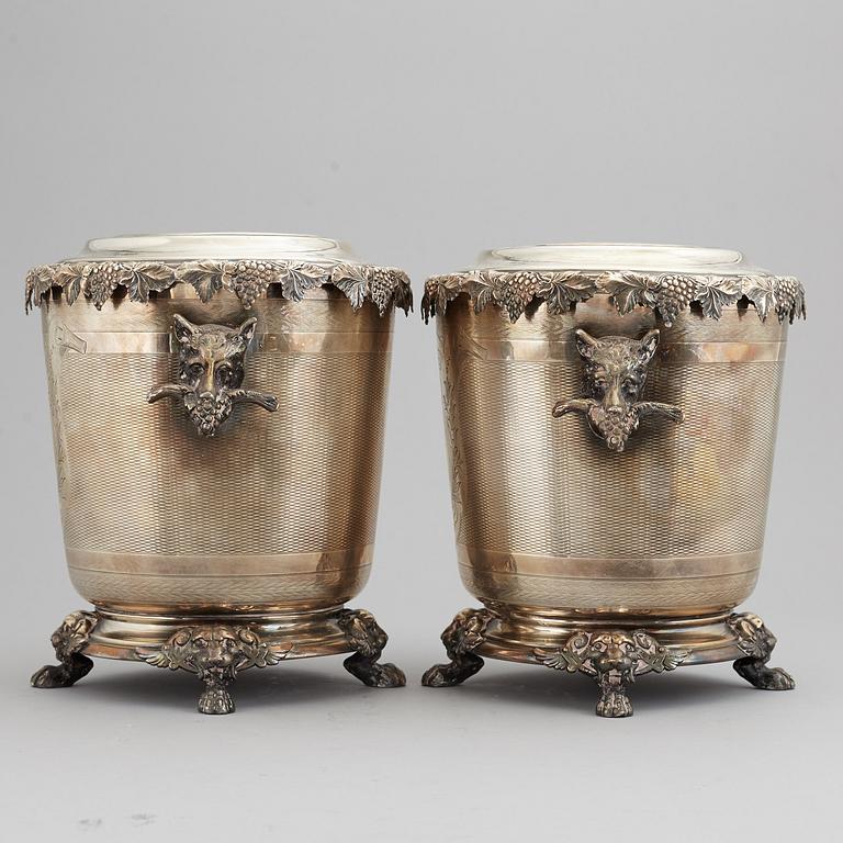 A pair of silver plate wine coolers, 20th Century.