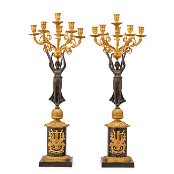 1444. A pair of Empire-style late 19th century six-light candelabra.