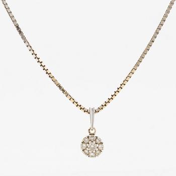 Pendant, 18K white gold set with brilliant-cut diamonds, and chain.