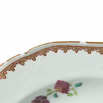 Five porcelain plates, China, Qing dynasty, Qianlong 1736-95.