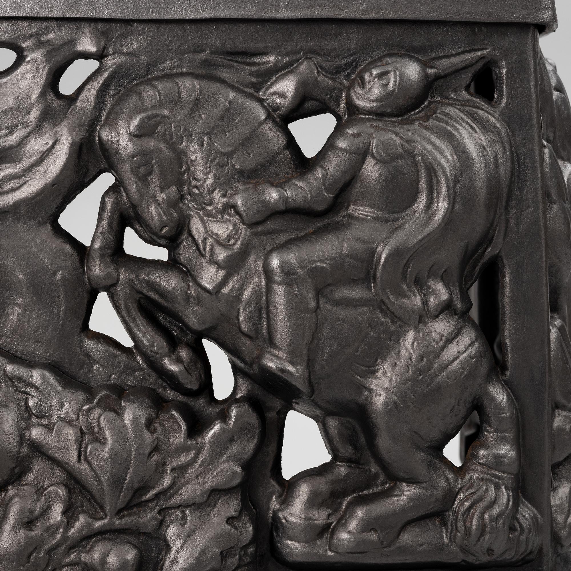 Fireplace front, cast iron, Art Nouveau, after Hans W Larsen, late 20th century.