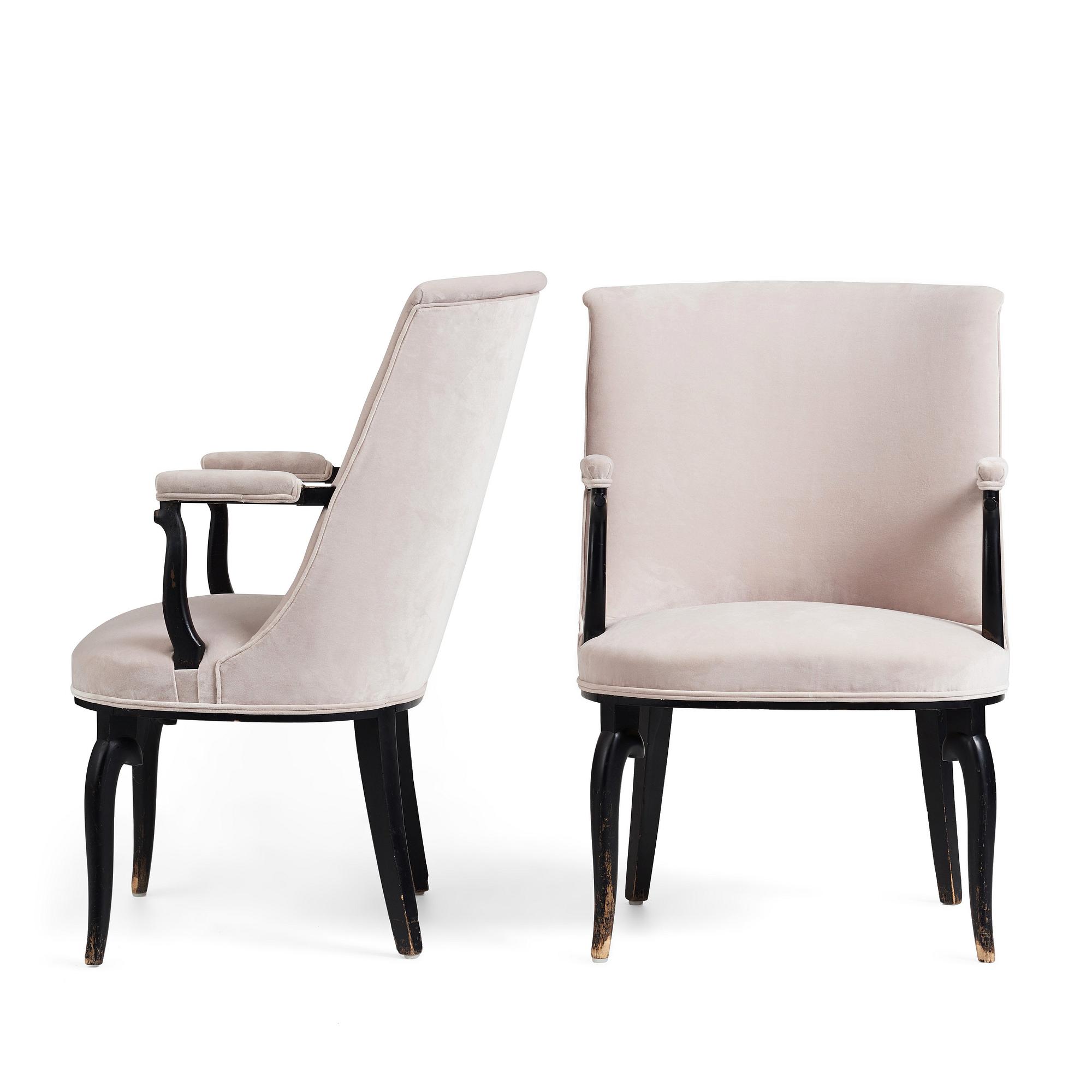 Gunnar Asplund, a pair of Swedish Grace chairs, Nordiska Kompaniet, Sweden ca 1924, from the cinema "Skandia-Teatern" Stockholm.