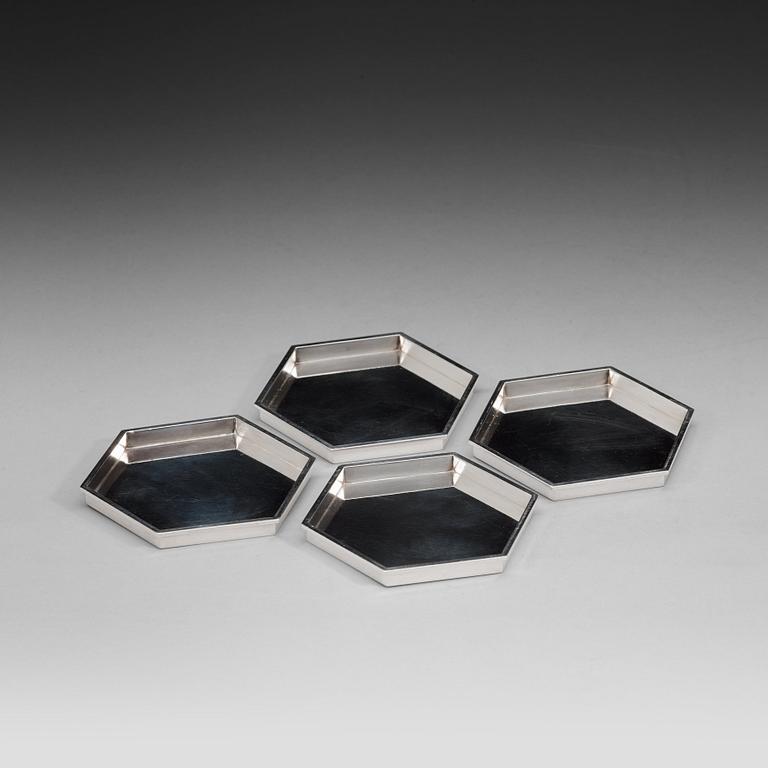 A set of four Swedish 20th century silver glass-coasters, marks of Wiwen Nilsson, Lund 1951.