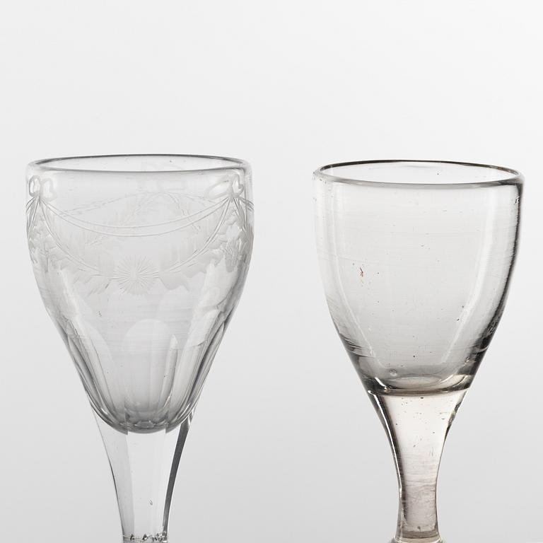 A set of six glasses, 18th and 19th Century.