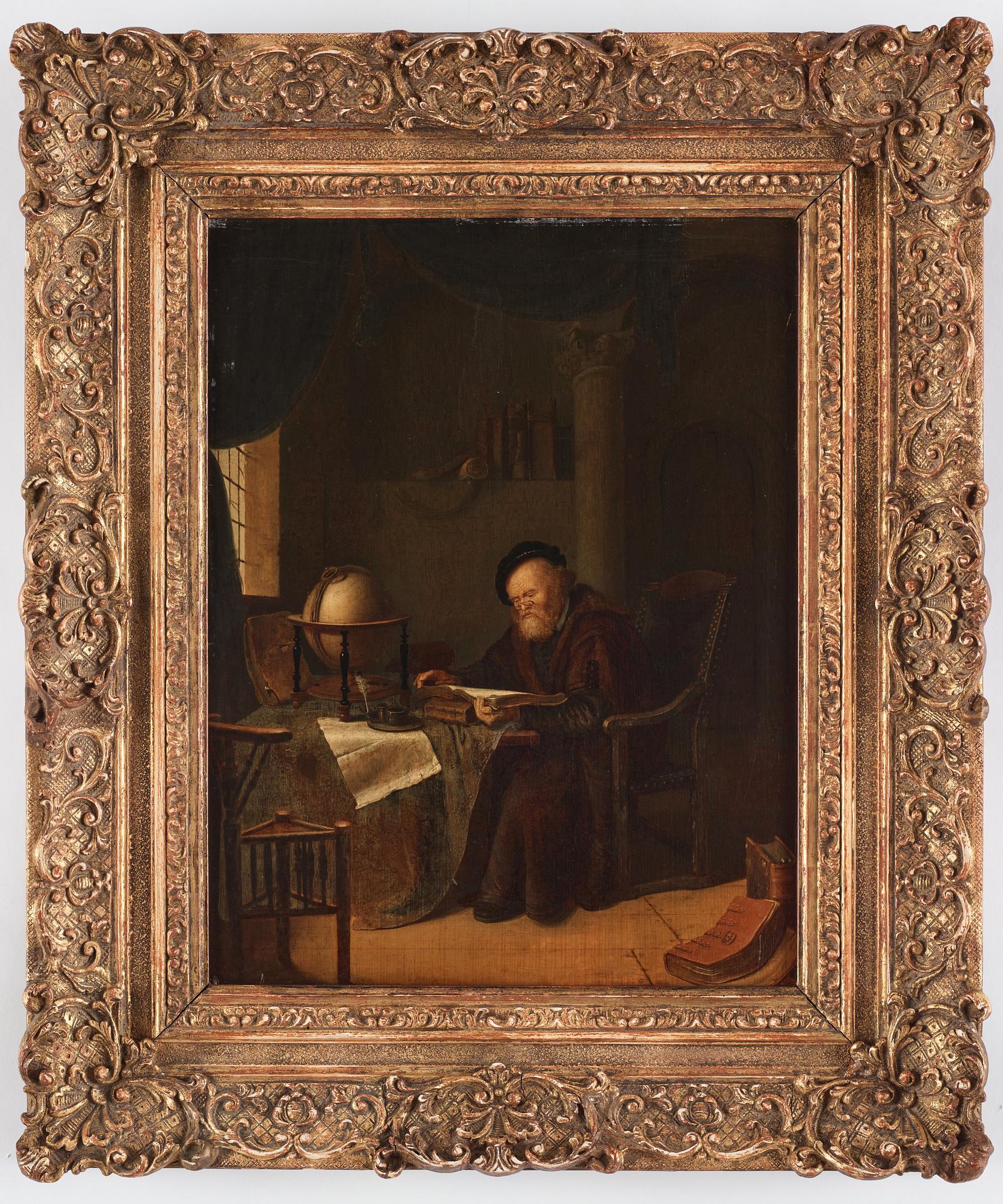 Gerrit Dou Circle of, Reading man with a globe.