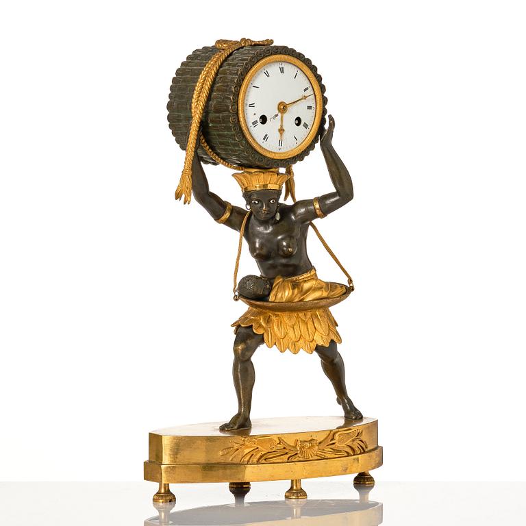 An Empire ormolu and patinated-bronze mantel clock 'La Nourrice Africaine', early 19th century.