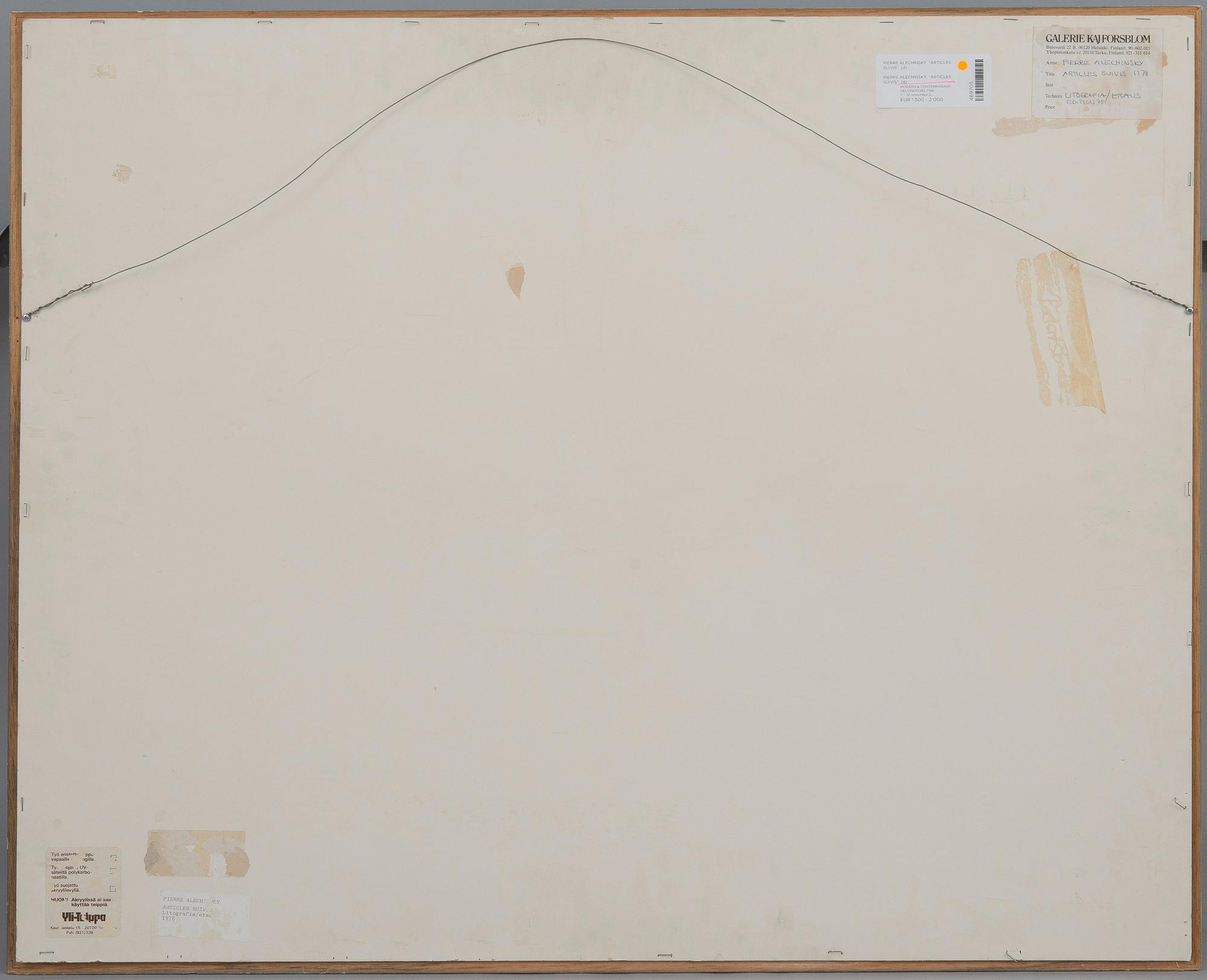 PIERRE ALECHINSKY, litografia, signeerattu, numeroitu 31/75, ja päivätty 1978.