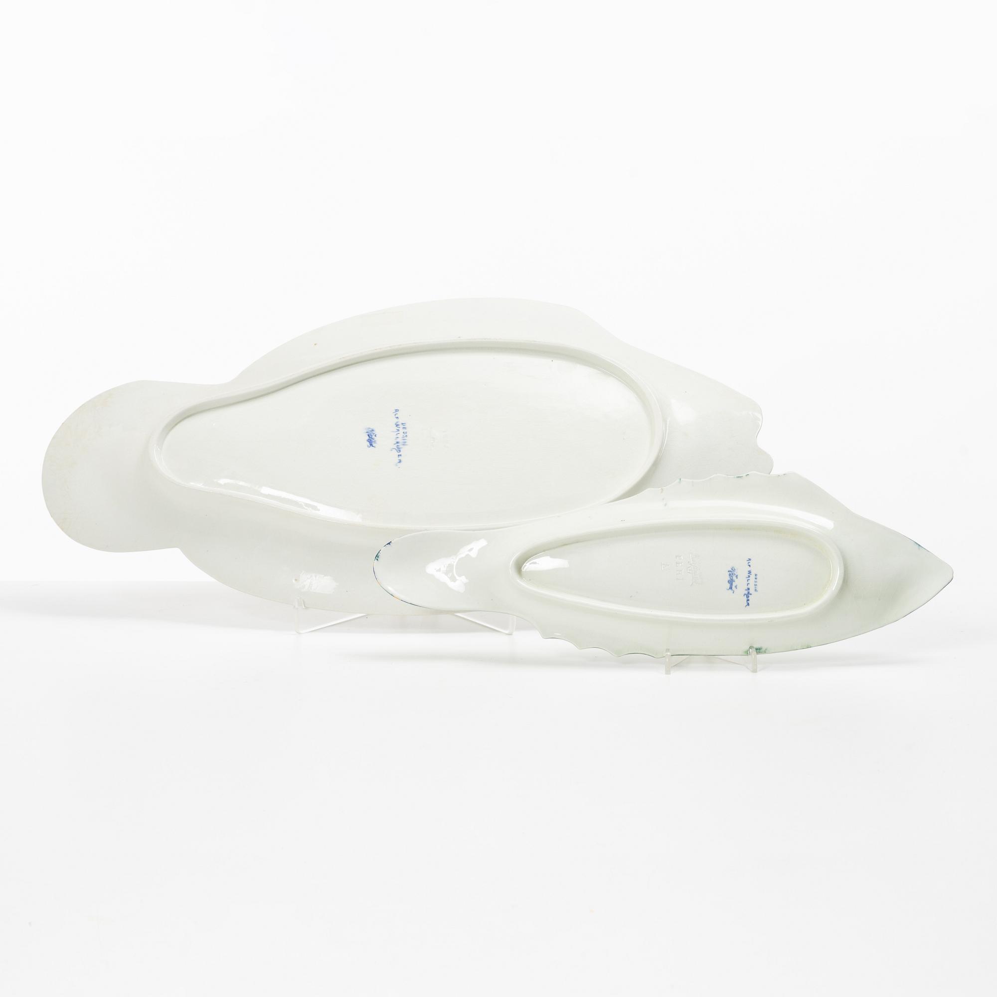Alf Wallander, fish plates, 2 pcs, stoneware, Rörstrand, circa 1900.