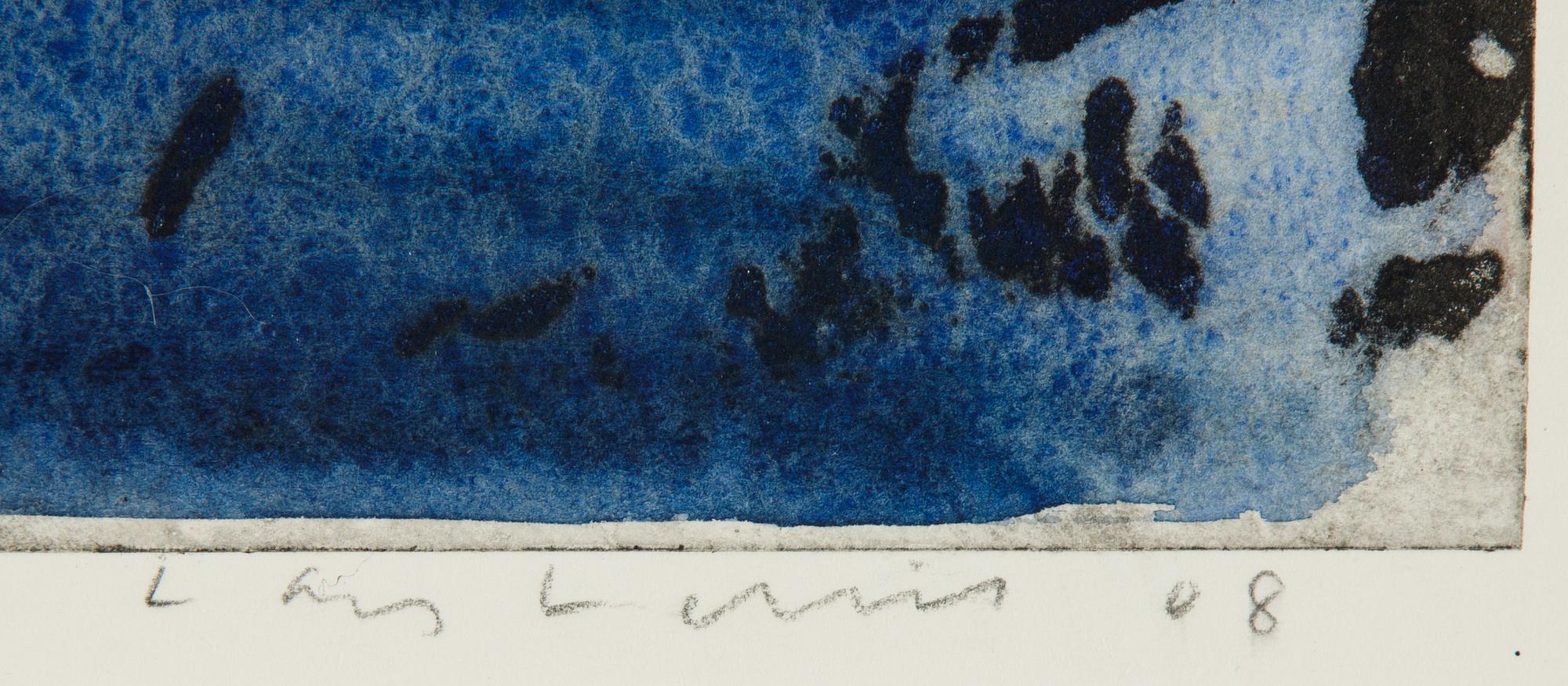 Lars Lerin, wood cut with hand colouring, 2008, signerad Lars Lerin et.