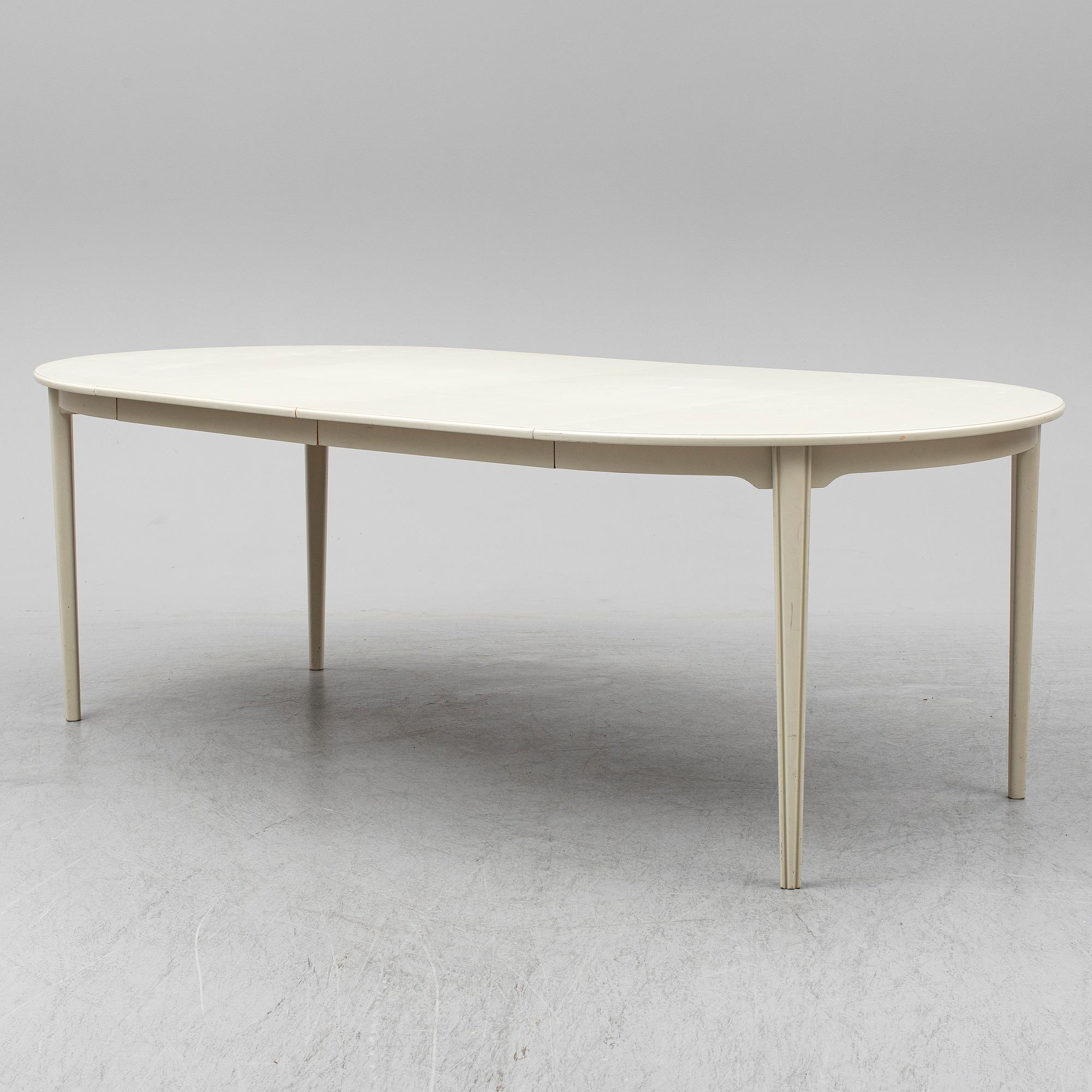 CARL MALMSTEN, matgrupp, 7 delar, 6 stolar samt bord. Två iläggskivor medföljer.