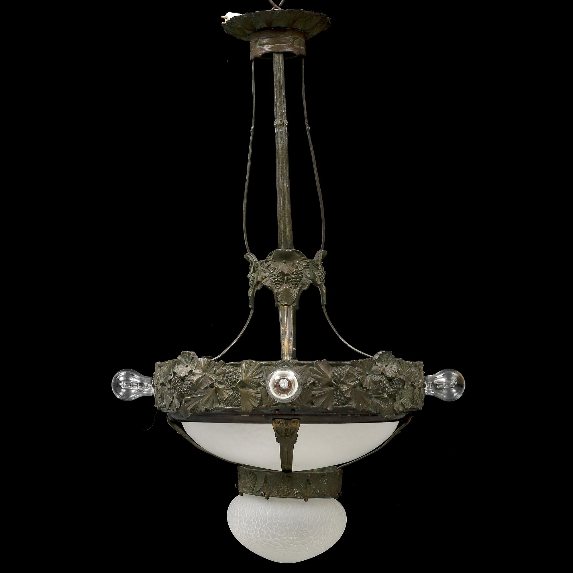 BÖHLMARKS LAMPFABRIK, a Swedish Art Nouveau brass ceiling light, 1907-24, possibly by Alice Nordin, Stockholm 1907-1924.