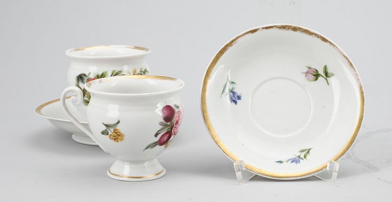 KAFFEKOPPAR med FAT, porslin, 6 st, senempire, Kunglig Dansk, 1800-tal.