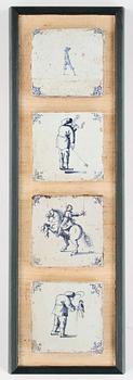 KAKELFLIS, 4 st, Delft, Holland, 1700-tal.