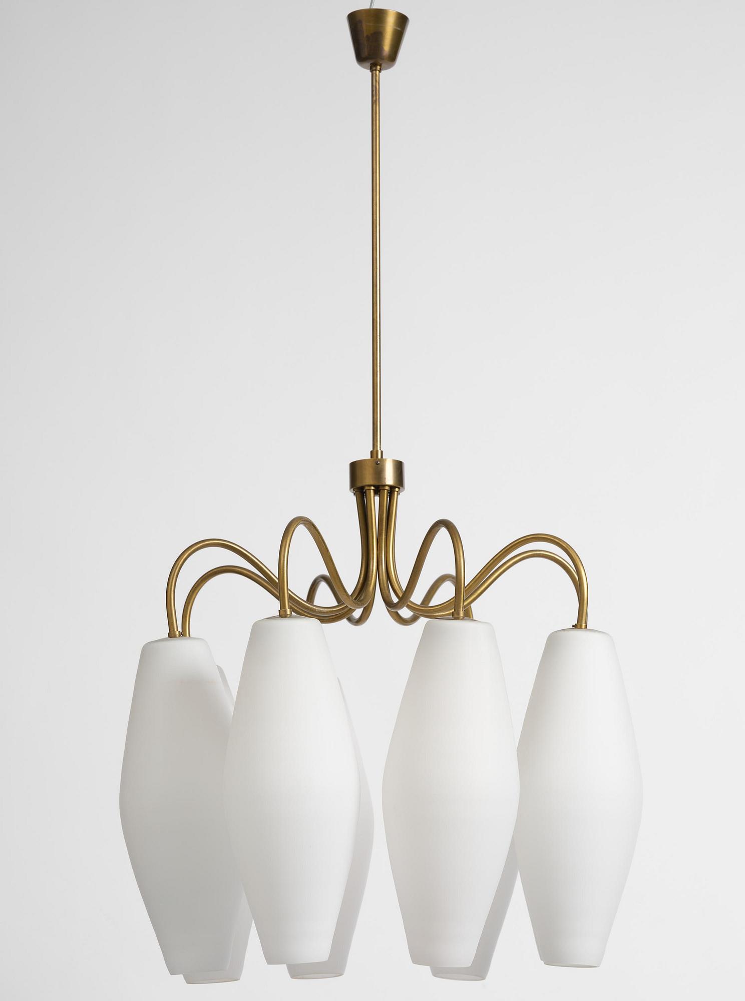 Harald Notini, eller Uno Westerberg, taklampa, Arvid Böhlmarks Lampfabrik, Stockholm, 1950-tal.