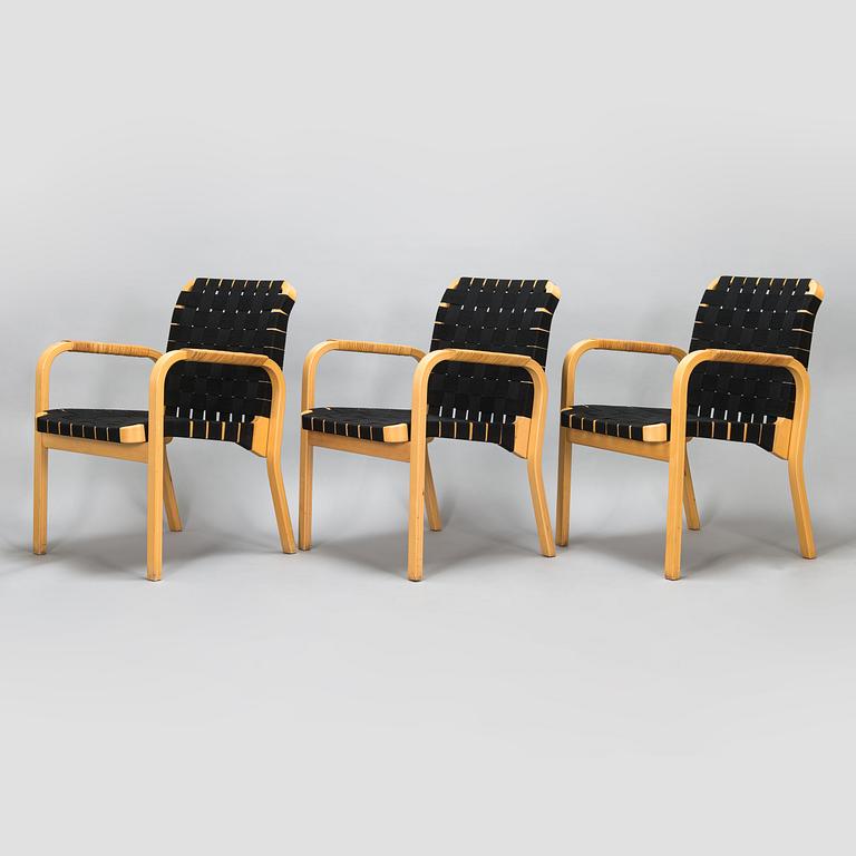 Alvar Aalto, nojatuoleja, 3 kpl, malli 45, Artek 1900-luvun loppu.
