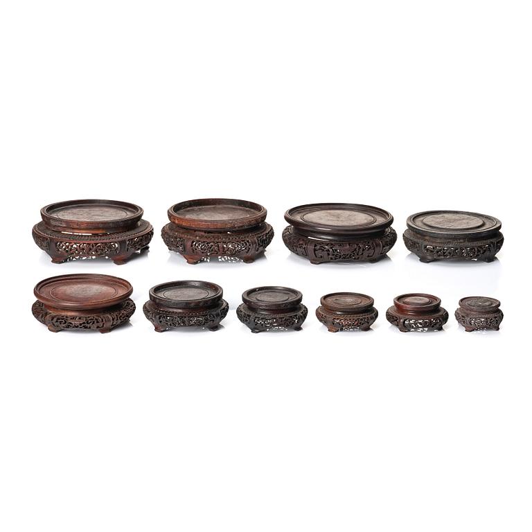 A group of 10 Chinese wooden stands, Qing dynasty (1644-1912).