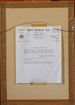 OKÄND KONSTNÄR, handkolorerat tryck på latin.