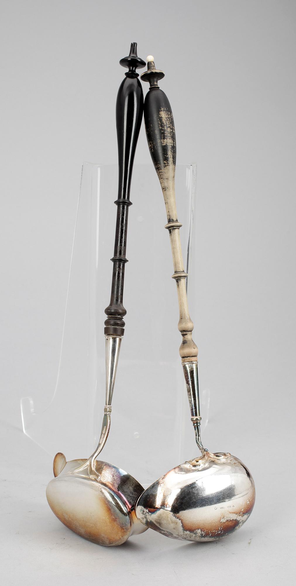 SOPPSLEVAR, 2 st, silver, bland annat Lars Löfgren, 1834. Hudiksvall.